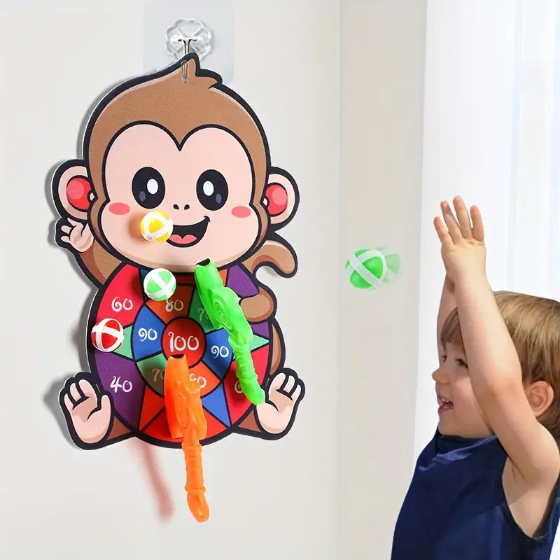 Kinderspielzeug Affen-Dartboard mit Klettbällen, bunt, für drinnen, Lernspielzeug, Spaß.