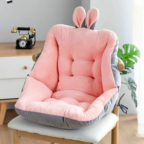 Rosa Plüsch-Kindersitzkissen mit Hasenohren, gemütlich, weich, Stuhlauflage, Kinderzimmer.