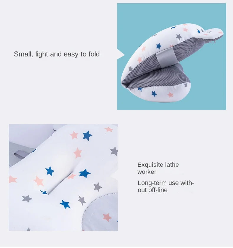 Faltbares Baby-Nackenkissen mit Sternenmuster, ergonomisch, leicht, reisegeeignet.