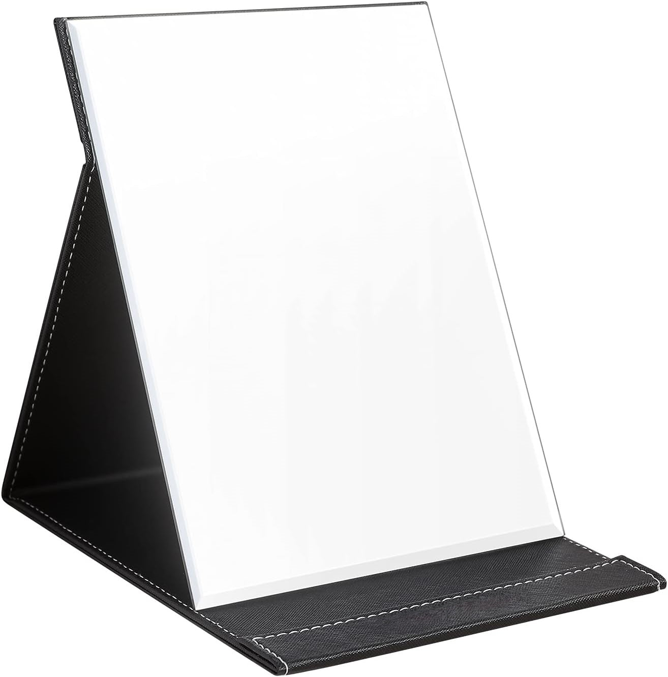 Tragbarer Kosmetikspiegel, schwarz, faltbar, rechteckig, ideal für Reisen und Make-up.