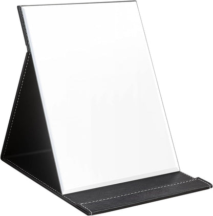 Tragbarer Kosmetikspiegel, schwarz, faltbar, rechteckig, ideal für Reisen und Make-up.