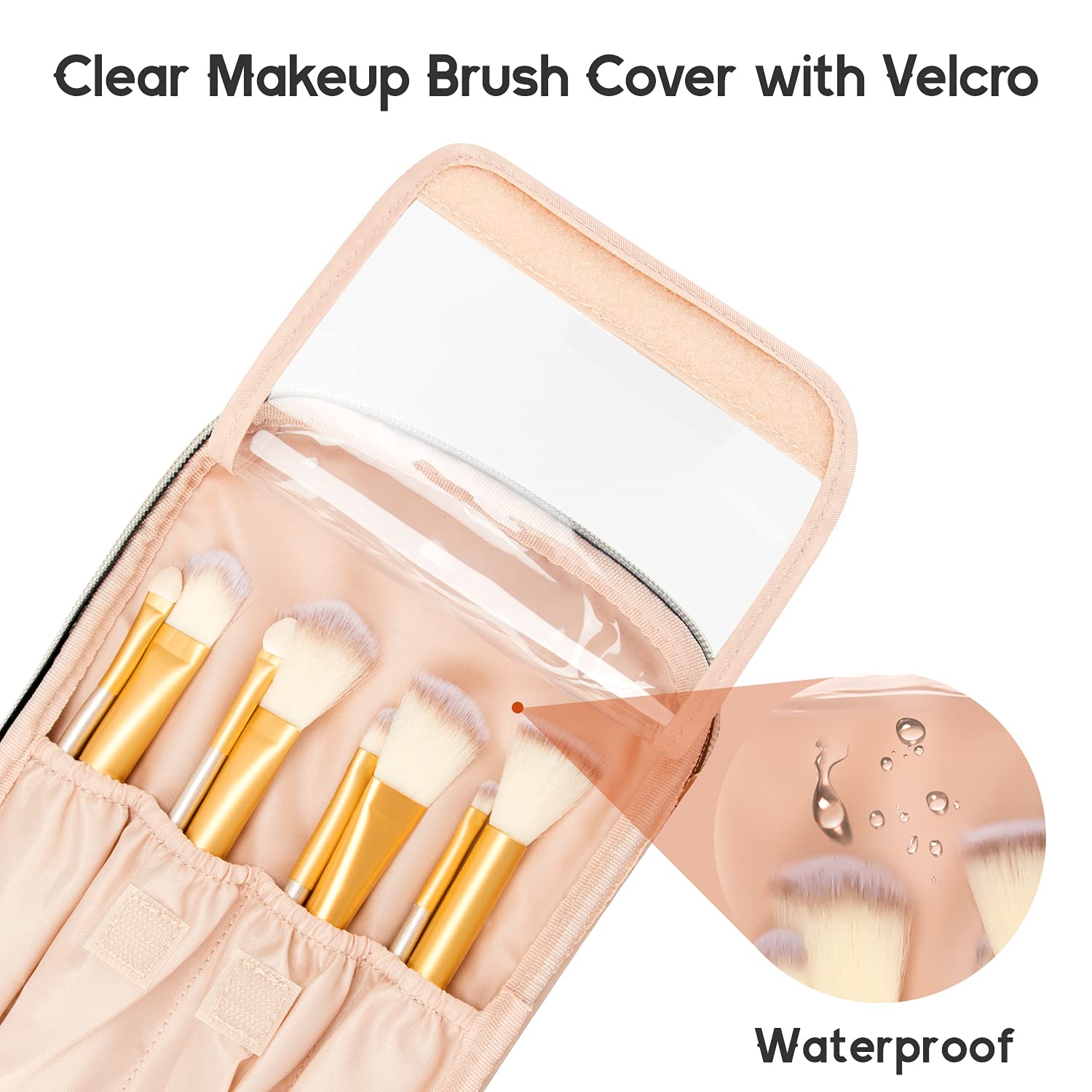 Wasserdichte Make-up-Pinselabdeckung mit Klettverschluss, transparent, ideal für Reisen.
