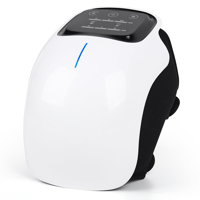 Weißes Knie-Massagegerät, elektrisch, mit LED-Anzeige, ergonomisches Design, Schmerzlinderung.