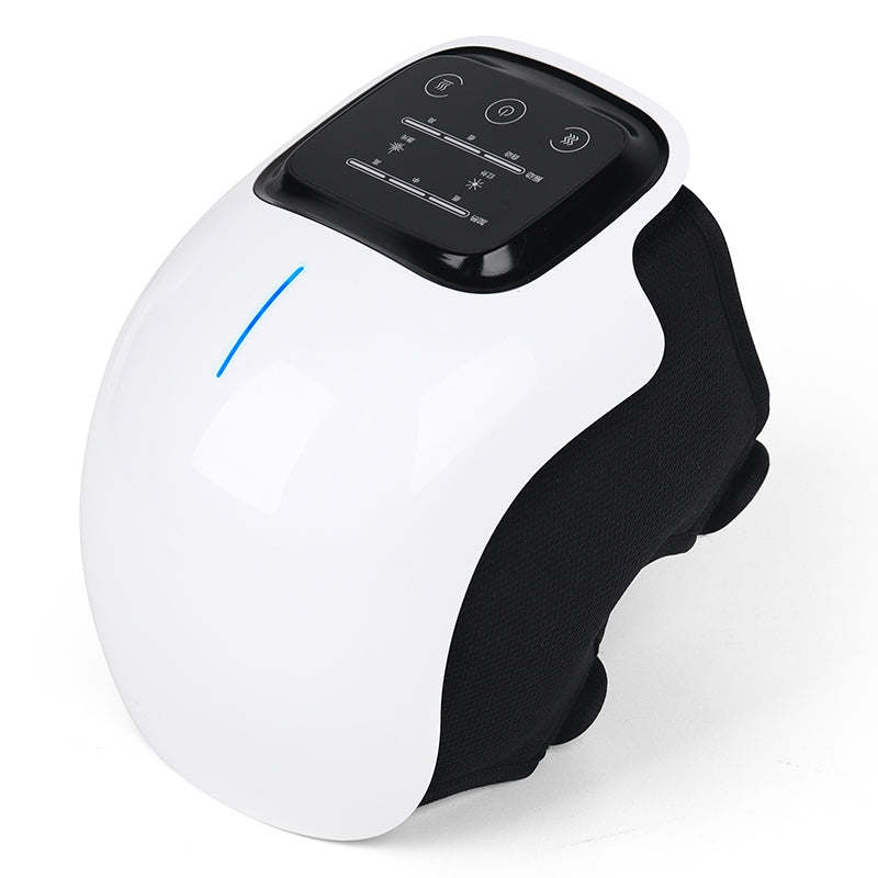 Weißes elektrisches Knie-Massagegerät mit LED-Anzeige, ergonomisches Design, Schmerzlinderung.