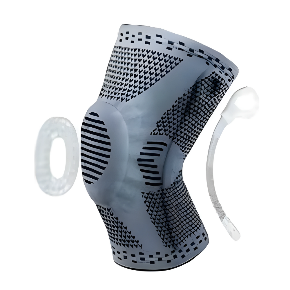 Graue Kniebandage Kompression Sport Unterstützung Elastisch Atmungsaktiv Fitness Zubehör