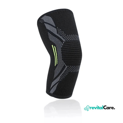 Schwarze Kniebandage, atmungsaktiv, elastisch, für Sport und Unterstützung, RevitalCare.