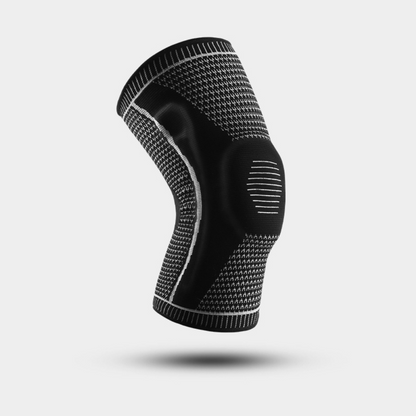 Schwarze Kniebandage, elastisch, atmungsaktiv, für Sport und Unterstützung.