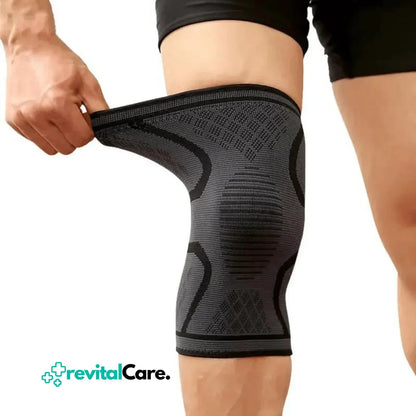 Schwarze Kniebandage, elastisch, atmungsaktiv, für Sport und Unterstützung, von RevitalCare.