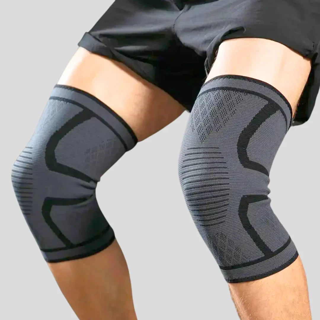 Graue Kniebandagen für Sport, Kompression, Elastisch, Unisex, Fitness, Unterstützung, Gelenkschutz.