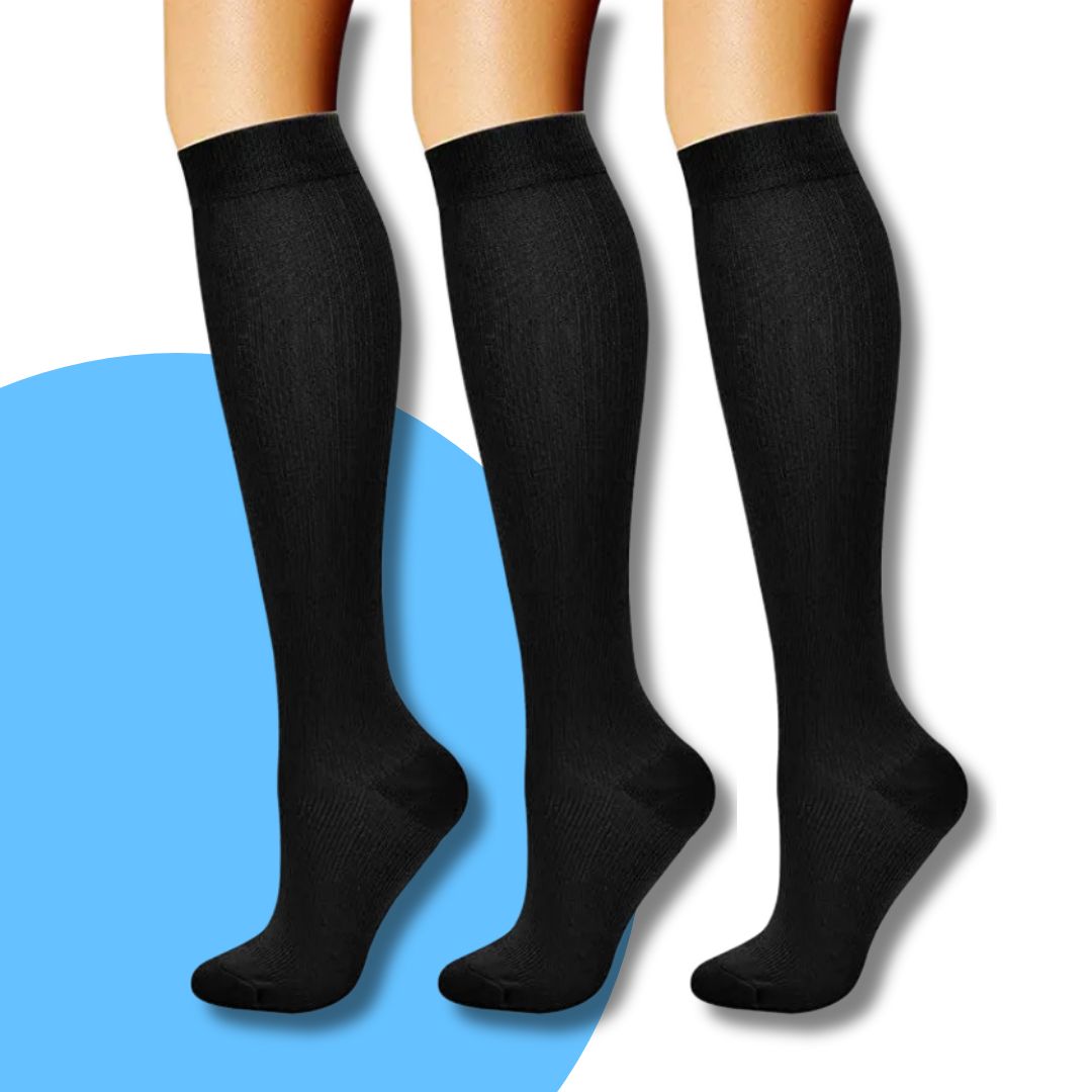 Schwarze Unisex-Kniestrümpfe, nahtlos, atmungsaktiv, ideal für Sport und Alltag.