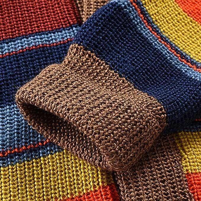 Herrcardigan i stickat med colourblock och geometriskt mönster – Leandro