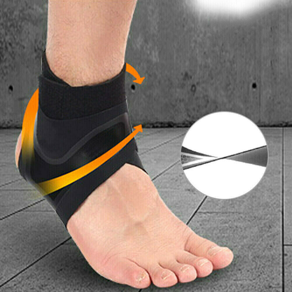 Schwarze Knöchelbandage für Sport, elastisch, atmungsaktiv, Unterstützung, Verletzungsprävention.