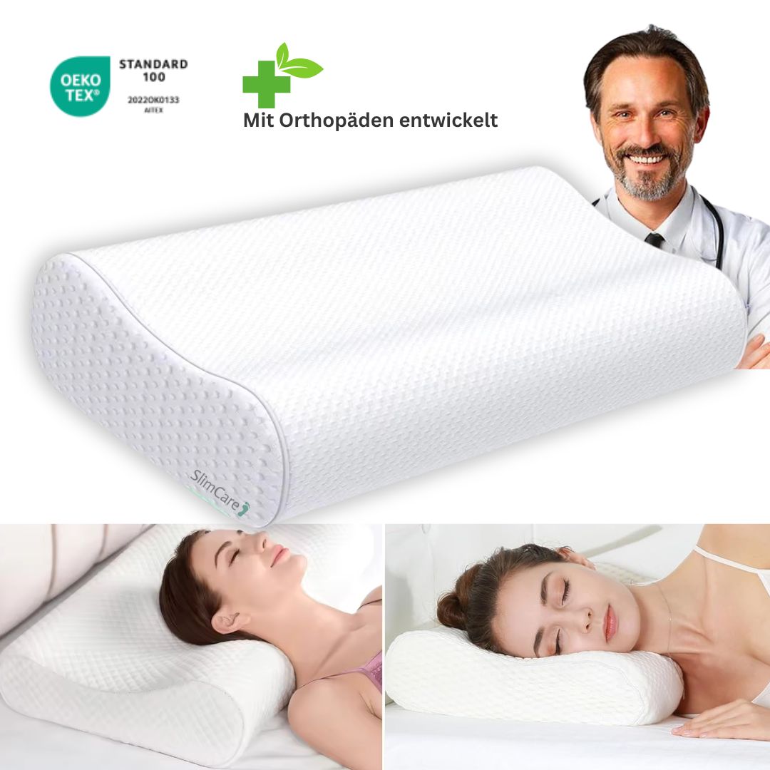 Orthopädisches Nackenstützkissen, weiß, ergonomisch, OEKO-TEX zertifiziert, für gesunden Schlaf.