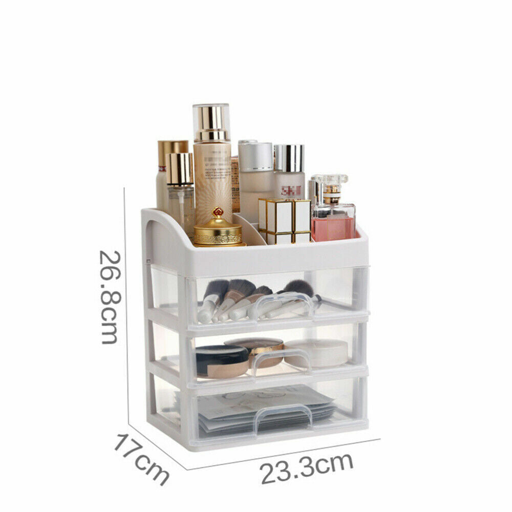 Weißer Kosmetik-Organizer mit Schubladen, 26,8 cm hoch, ideal für Make-up-Aufbewahrung.