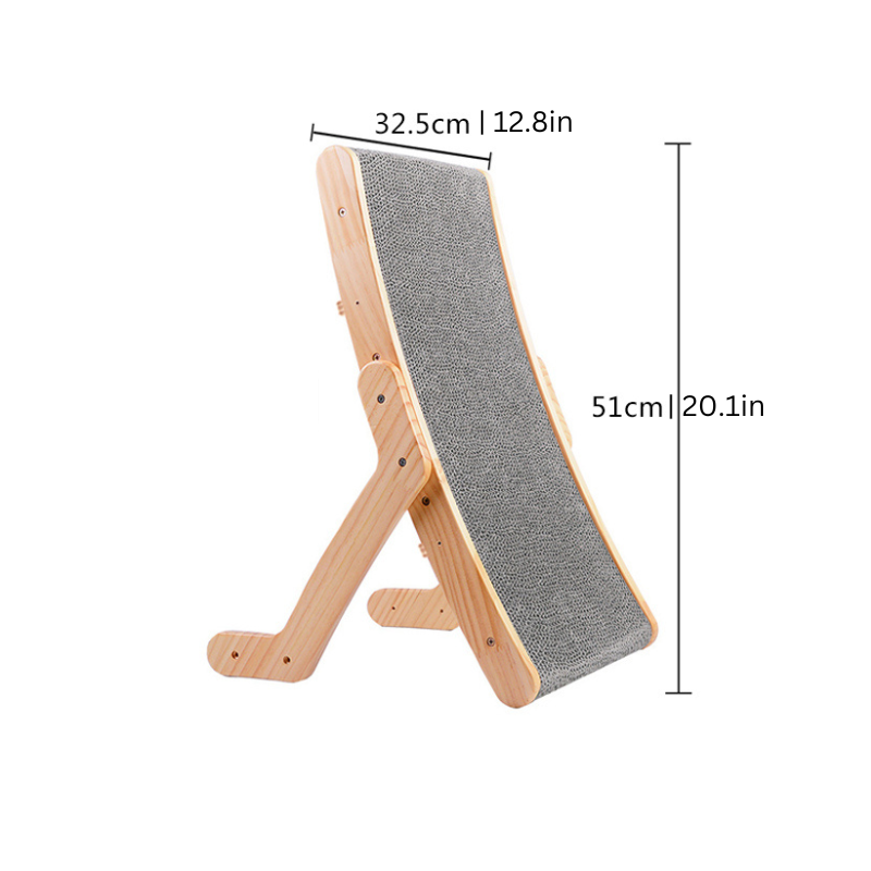 Katzenkratzbrett aus Holz, 51cm hoch, 32,5cm breit, mit grauem Sisalbezug, Kratzmöbel.
