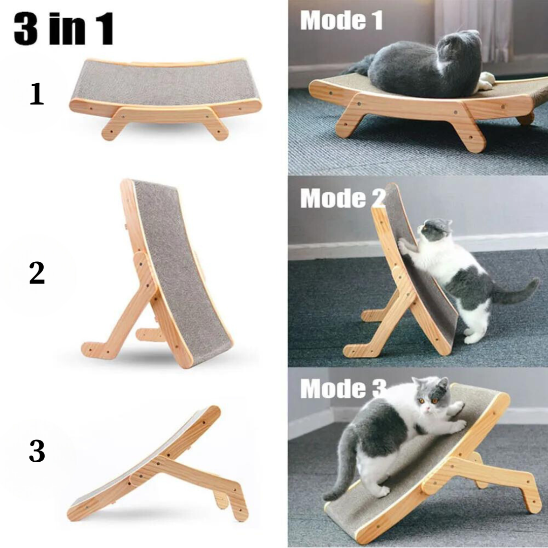 Katzenkratzbrett 3-in-1, Holz, multifunktional, Kratzbaum, Liege, Spielzeug, für Katzen.