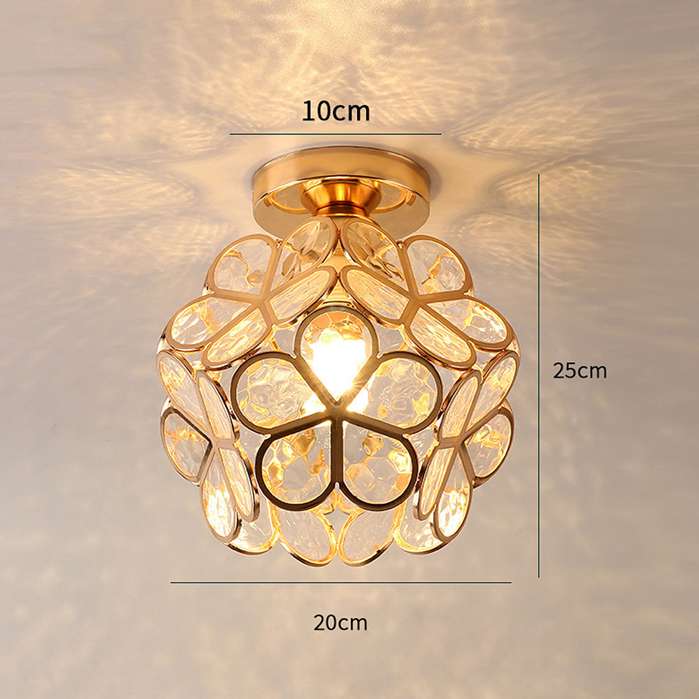 Goldene Deckenleuchte mit Kristallblumen, 20cm Durchmesser, 25cm Höhe, moderne Beleuchtung.