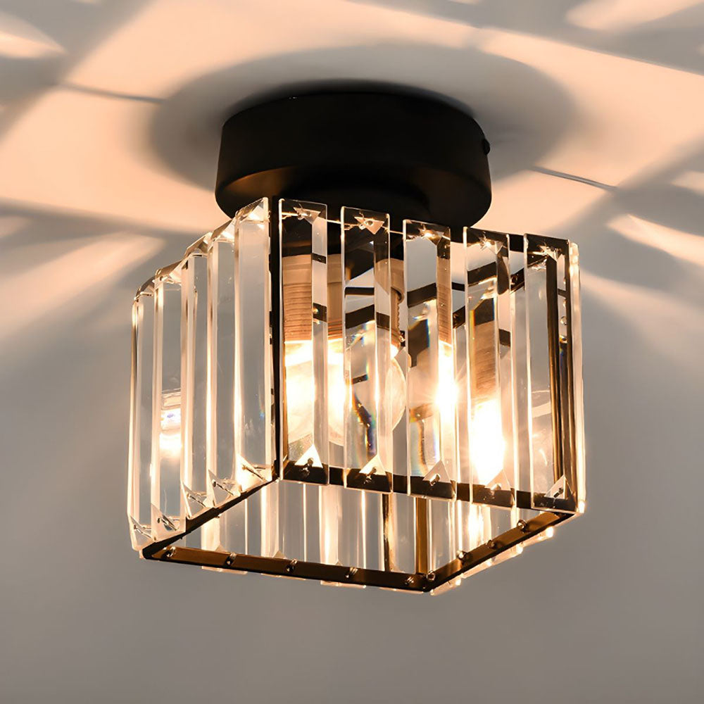 Moderne Deckenleuchte, quadratisch, Kristallglas, schwarz, LED, Innenbeleuchtung, elegant.