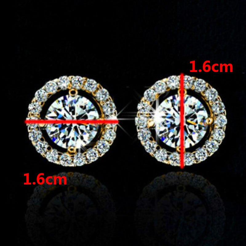 Goldene Kristall-Zirkon-Ohrringe, 1,6 cm, allergiefrei, für Damen, Hochzeit, Geschenk.