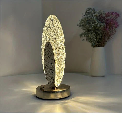 Moderne Kristall-Tischlampe, oval, LED, warmweiß, dekorativ, für Wohnzimmer oder Schlafzimmer.