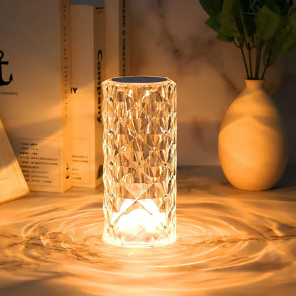 Kristall-Tischlampe, zylindrisch, warmes Licht, dekorativ, modernes Design, Wohnzimmerbeleuchtung