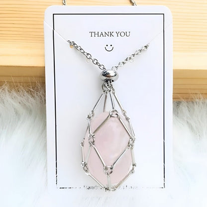 Rosenquarz-Anhänger in Silberfassung, Schmuck, Heilstein, Geschenk, Energie, Halskette.