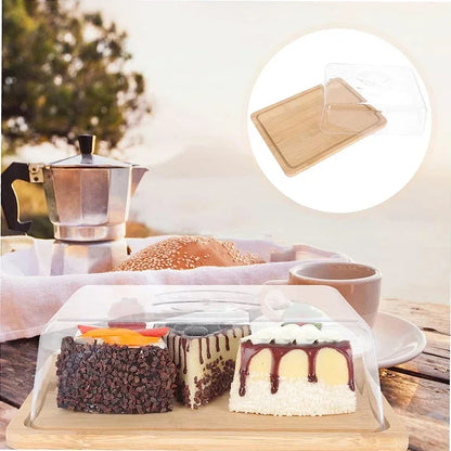 Kuchenplatte mit Haube, Holz, transparent, ideal für Kuchenpräsentation, Picknick, Outdoor.