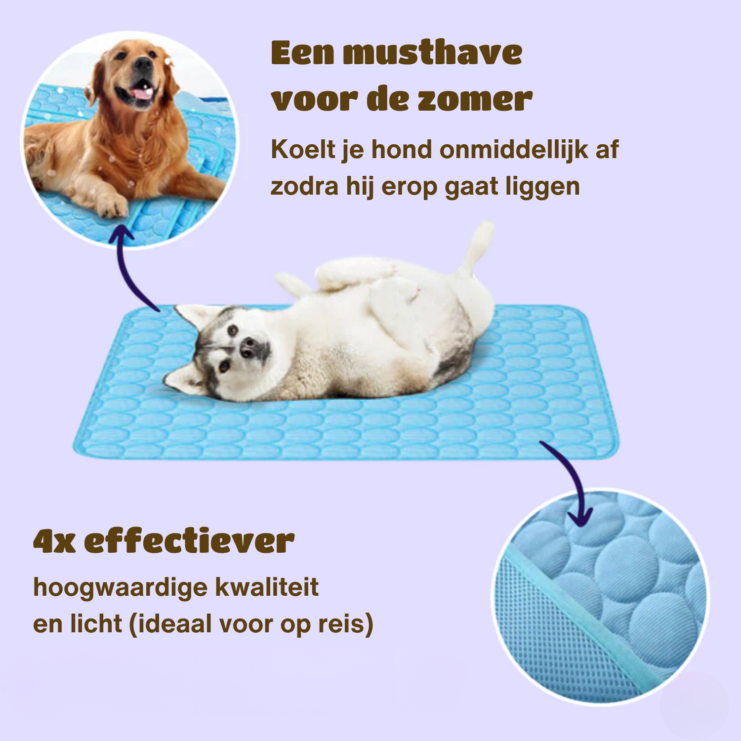 Hundekühlmatte, blau, für Sommer, effektiv, leicht, ideal für Reisen, hochwertige Qualität.