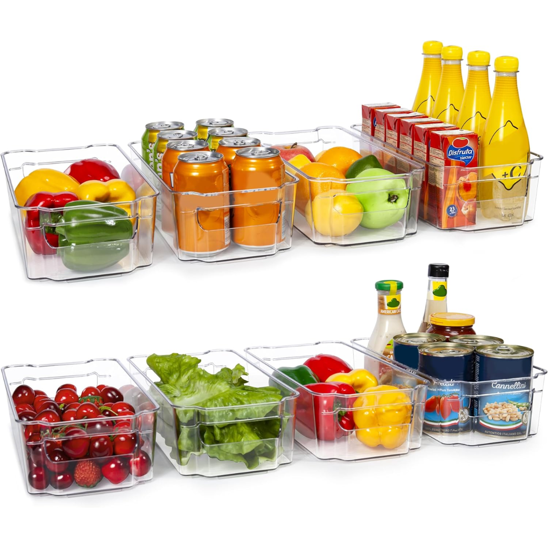 Kühlschrank-Organizer Set, transparent, für Lebensmittelaufbewahrung, stapelbar, Kunststoff.