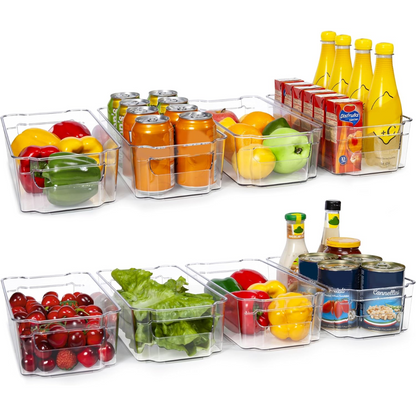 Kühlschrank-Organizer Set, transparent, für Lebensmittelaufbewahrung, stapelbar, Kunststoff.