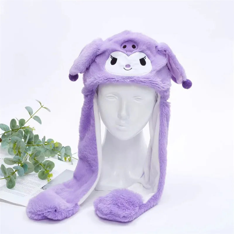 Lila Kuromi Plüschmütze mit Ohren, kawaii Design, weiches Material, Cosplay Accessoire.