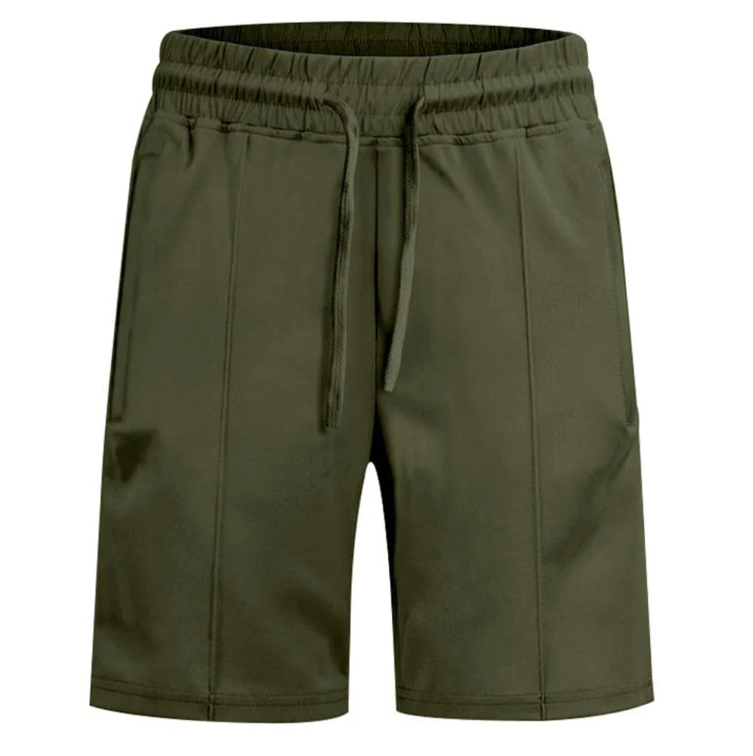 Grüne Herren-Shorts, elastischer Bund, Kordelzug, bequem, Freizeitmode, Sommerbekleidung.