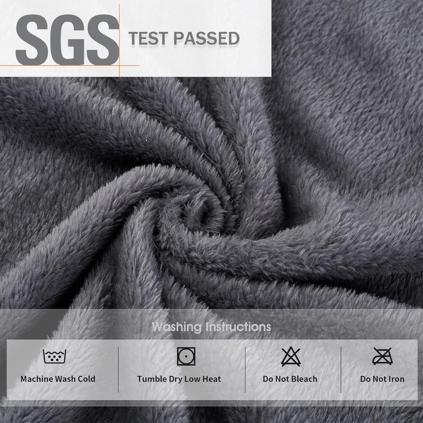 Graue Fleece-Decke, SGS-geprüft, waschmaschinenfest, pflegeleicht, kuscheliges Material.
