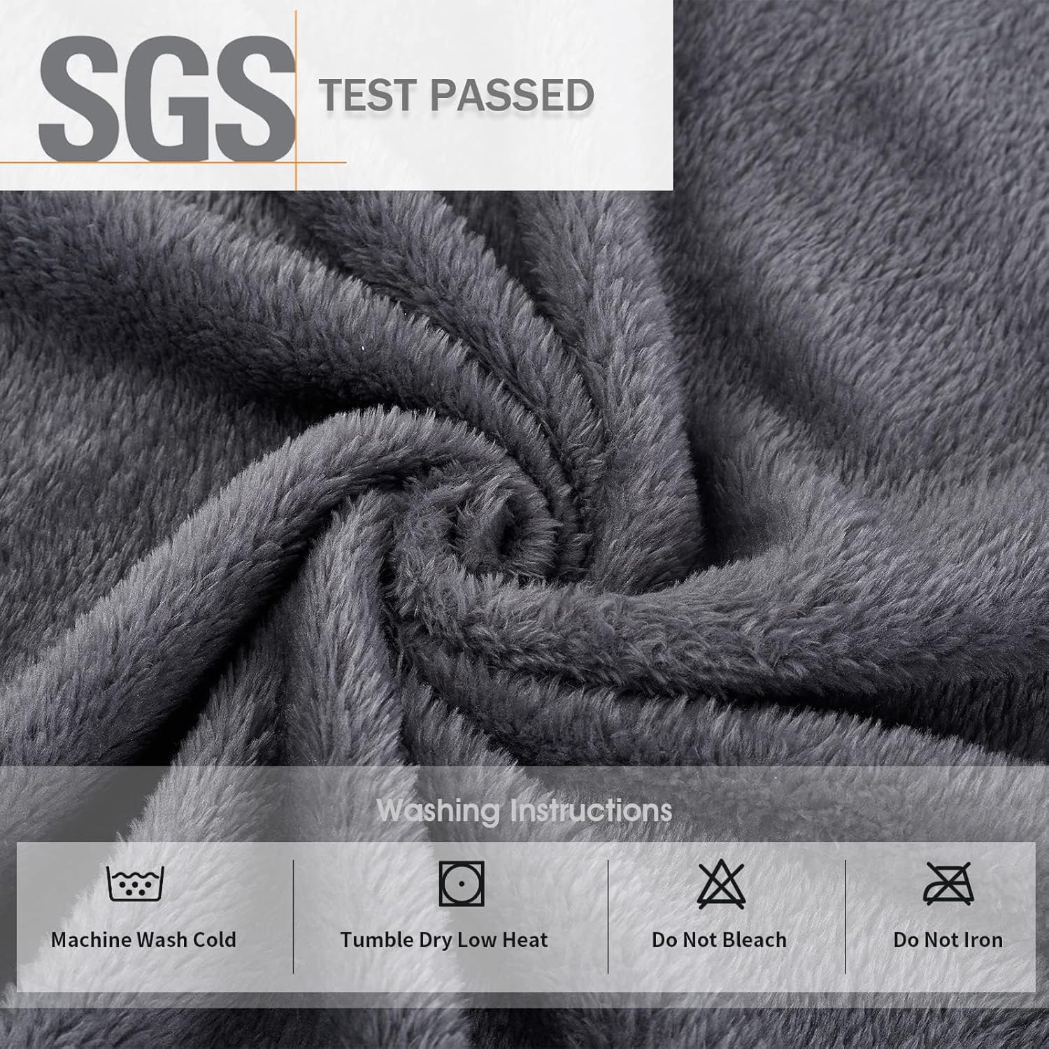 Graue Fleece-Decke, SGS-geprüft, waschmaschinenfest, pflegeleicht, kuscheliges Material.