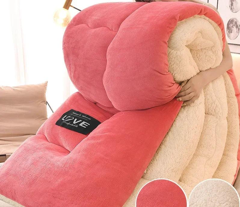 Rosa Plüschdecke, doppelseitig, weich, warm, für Sofa oder Bett, gemütlich, dekorativ.
