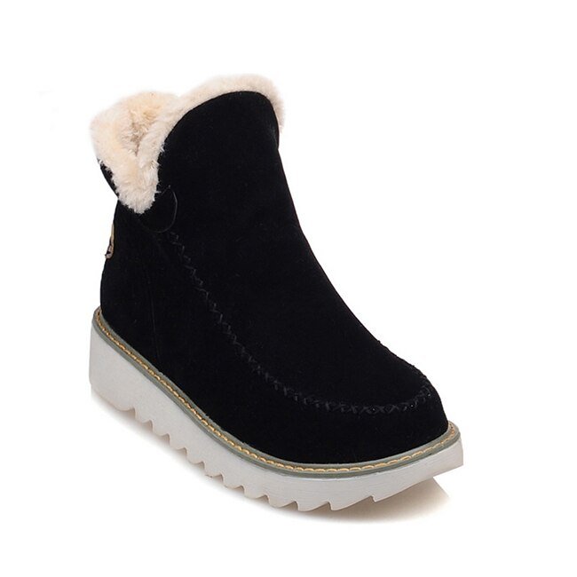 Schwarze Damen-Halbstiefel mit weißem Kunstfell, rutschfeste Sohle, warm und kuschelig.
