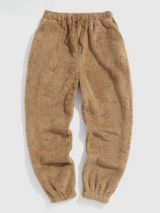 Braune Fleece-Jogginghose für Damen, gemütlich, elastischer Bund, Herbstmode, Freizeitkleidung