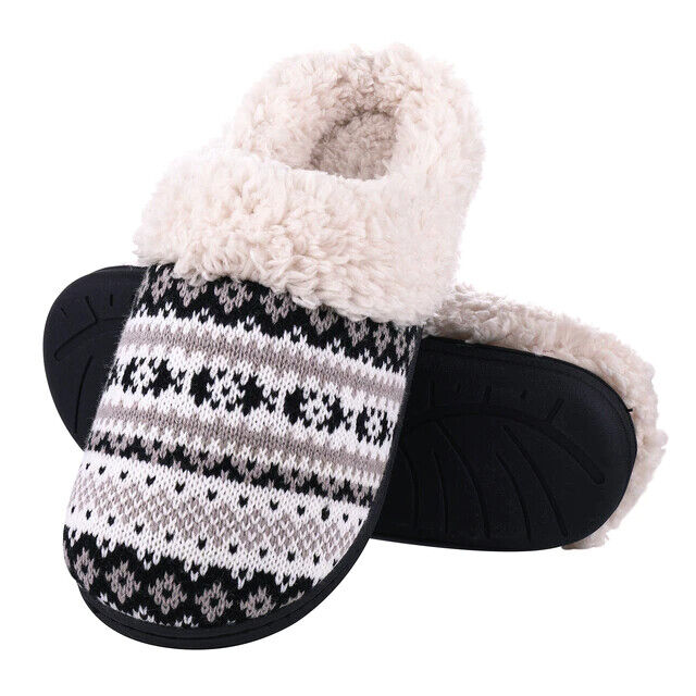 Khaki Hausschuhe mit Strickmuster, Plüschfutter, rutschfeste Sohle, warme Winterpantoffeln.