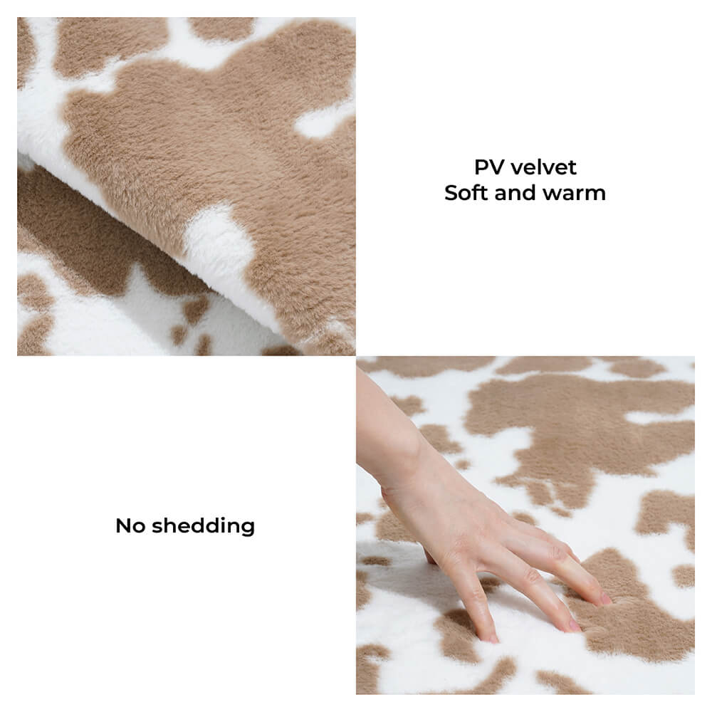 Kuhmuster Plüsch Haustiermatte, braun-weiß, PV-Samt, weich, warm, kein Haarverlust.