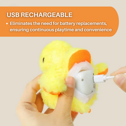 Gelbes Plüschküken mit USB-Ladefunktion, Spielzeug, wiederaufladbar, kinderfreundlich.