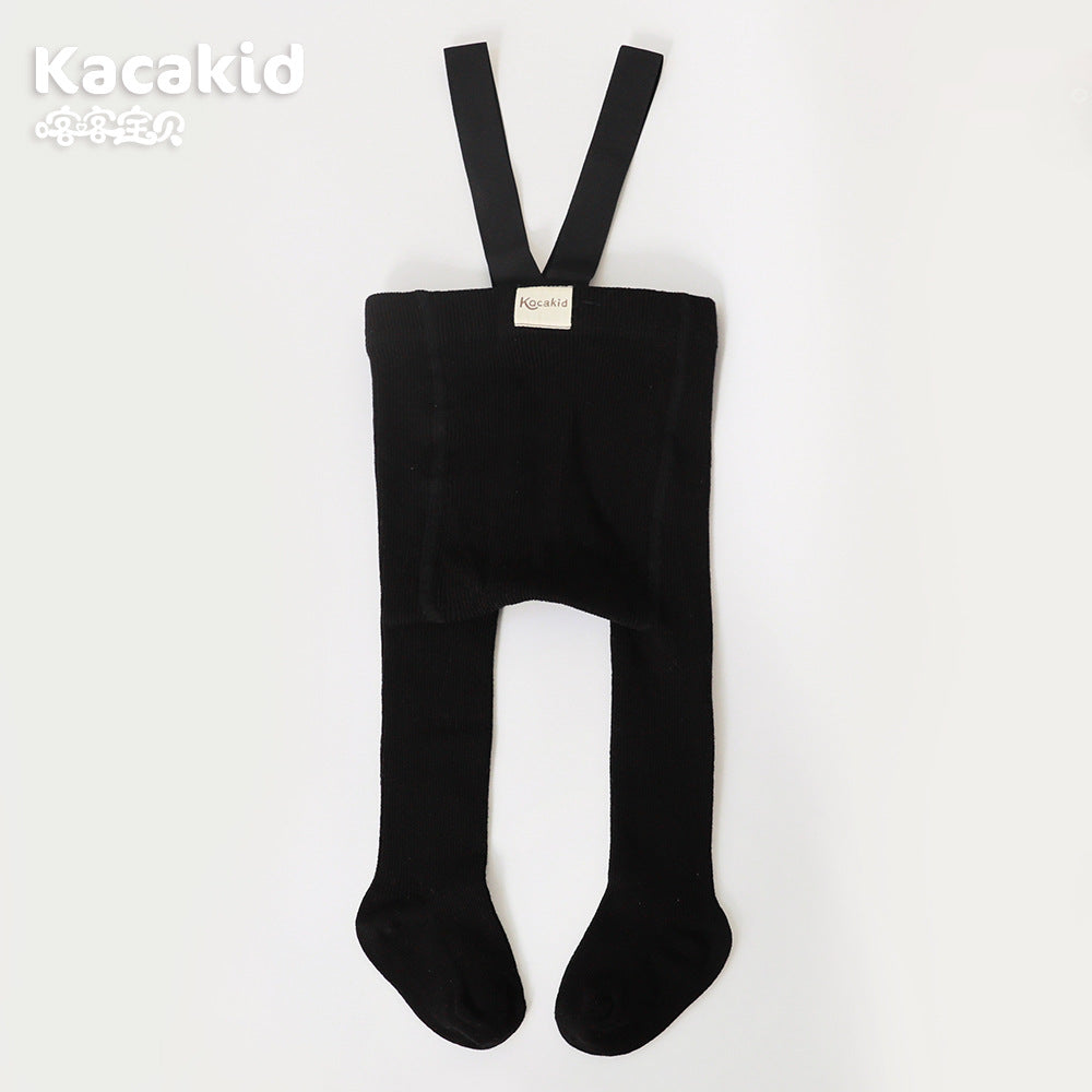 Schwarze Kinderstrumpfhose mit Hosenträgern, Baumwolle, Kacakid, bequem, modisch.