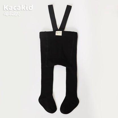 Schwarze Kinderstrumpfhose mit Hosenträgern, Baumwolle, Kacakid, bequem, modisch.