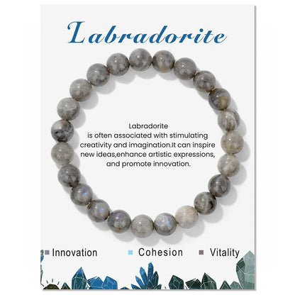 Labradorit-Armband, graue Edelsteine, Schmuck für Kreativität und Innovation, elastisch.