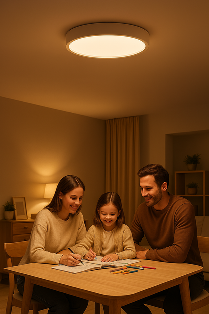 Rund LED-taklampa – Skandinavisk stil, hållbar och stämningsfull belysning för ditt hem