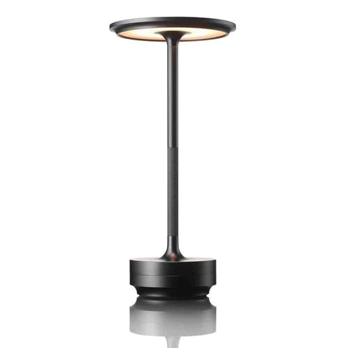 Schwarze Tischlampe, modernes Design, LED, Metall, ideal für Büro oder Wohnzimmerbeleuchtung.