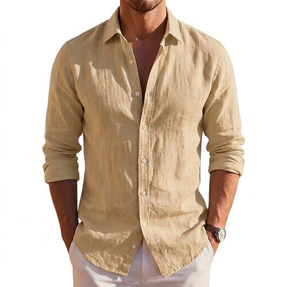 Men's Long-Sleeve Linen Shirt with Button Placket 5