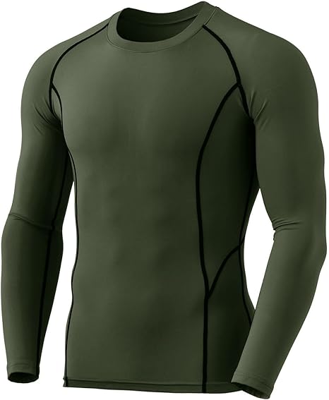 Grünes langärmeliges Kompressionsshirt für Herren, Sportbekleidung, atmungsaktiv.