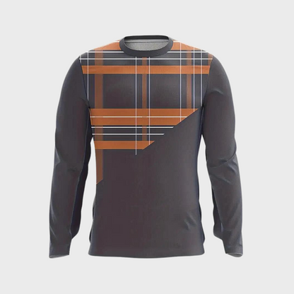 Langarmshirt Herren, grau, geometrisches Muster, orange, kariert, modisch, Freizeitkleidung