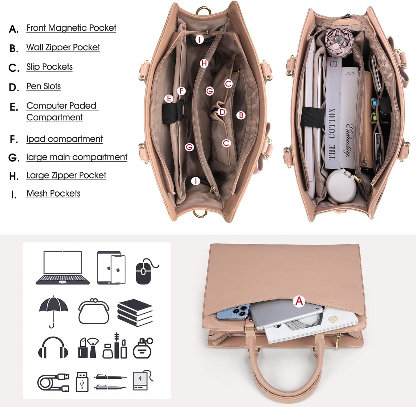 Vattentät laptopväska i PU-läder med multifunktionell design för damer