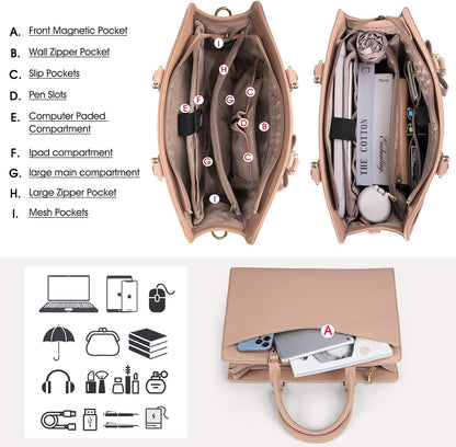 Vattentät laptopväska i PU-läder med multifunktionell design för damer